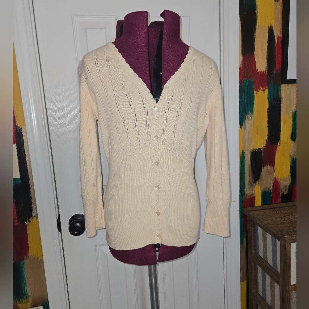 Ann Taylor Loft Small Cream Cotton Knit Cardigan